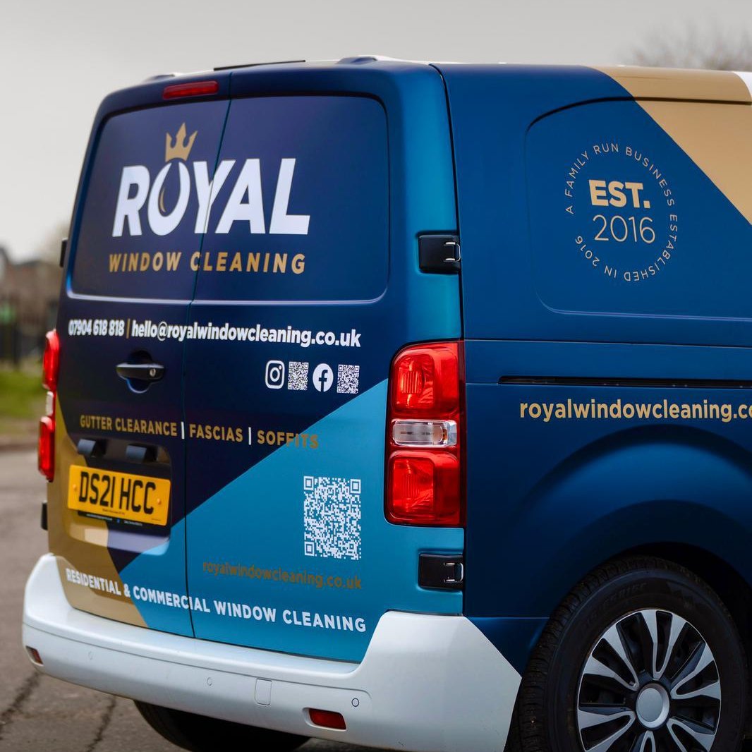 Royal Window Cleaning van rear showing contact details